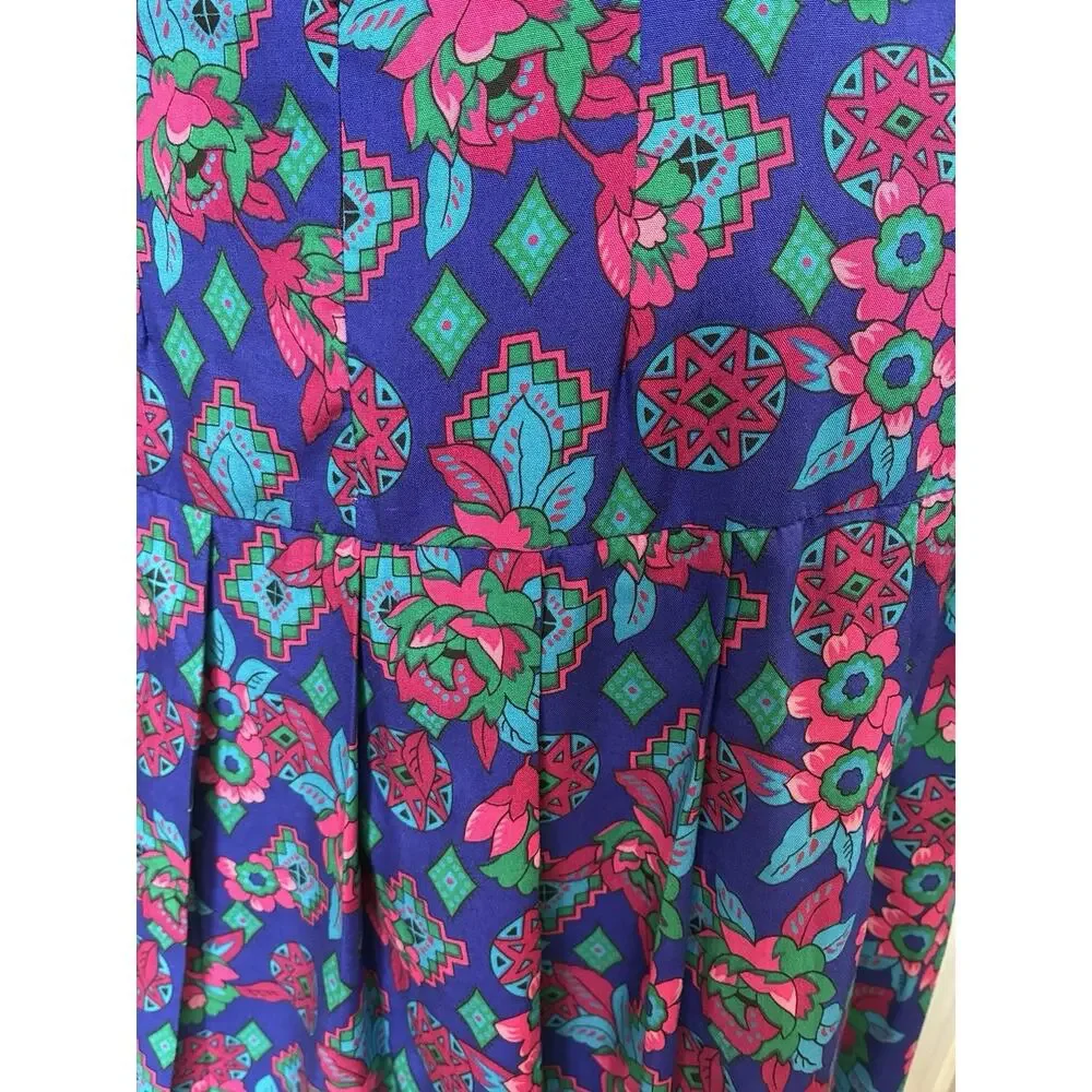 Vtg Liz Claiborne Sport Pleated Midi Skirt & Blouse Set Jewel Tone Floral Size 4